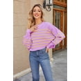 thumbnail image 1 of Suéter de invierno para mujer, estilo casual, manga larga, cuello redondo, suelto, punto grueso, blusaPurple stripeL, 1 of 3