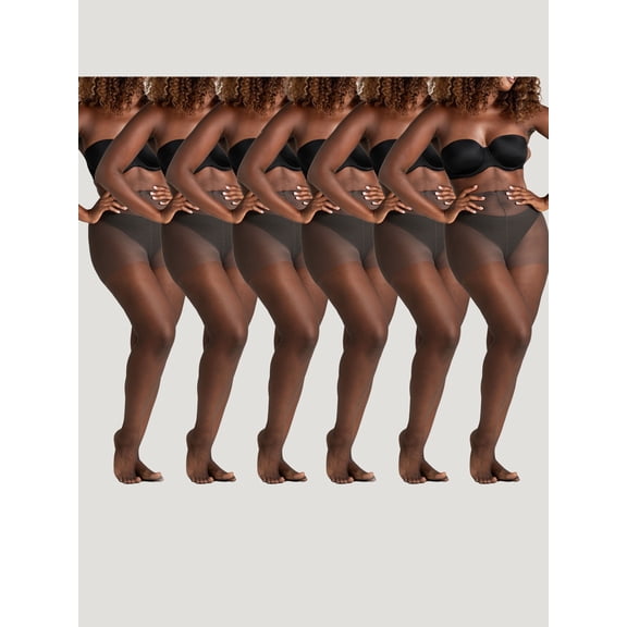 On the Go Women's Ultra Sheer Control Top Pantyhose (6 Pair Pack, Off Black, Size XL - Prev. XL-Q)