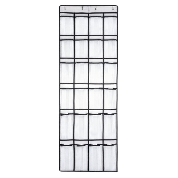 24 Pocket Over the Door Shoe Organizer, Foldable Hanging Storage Unit With Metal Hooks For Bedroom Closet Shoe Management(White)