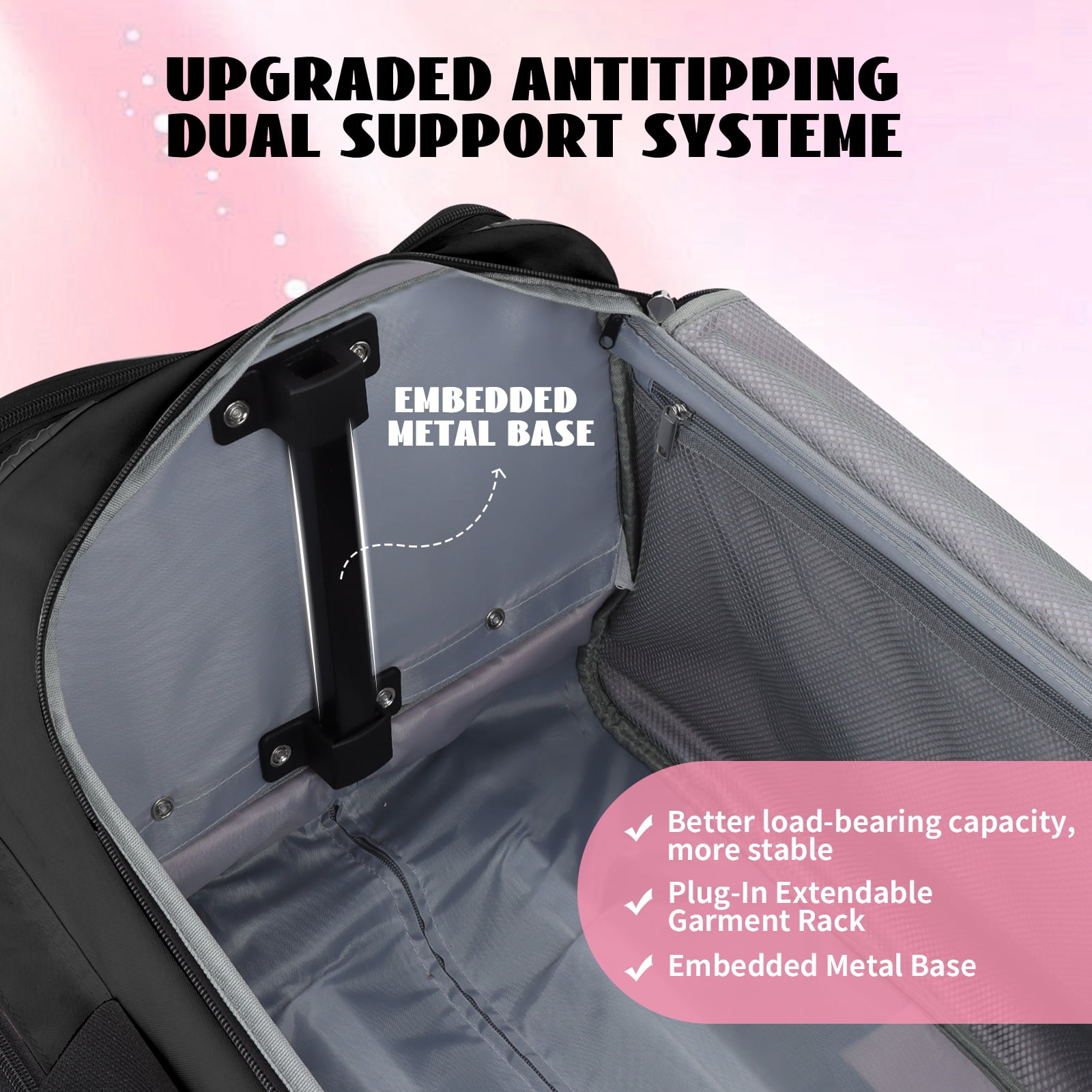 Fegat New Upgraded Dance Bag with Garment Rack,23" Lightweight Rolling Dance Duffel Bag Stable System Wheeled Costume Dance Bag for Dancers Shows Livestreamer Athletes
