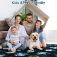 thumbnail image 6 of Wondo 6x9 Washable Floral Rug, Bright Floral Pattern Bohemian Rug for Bedroom, Low Pile Non-Slip Decorative Rug for Living Room, Kids Room, Office, Dining Room, Navy Blue, 6 of 8
