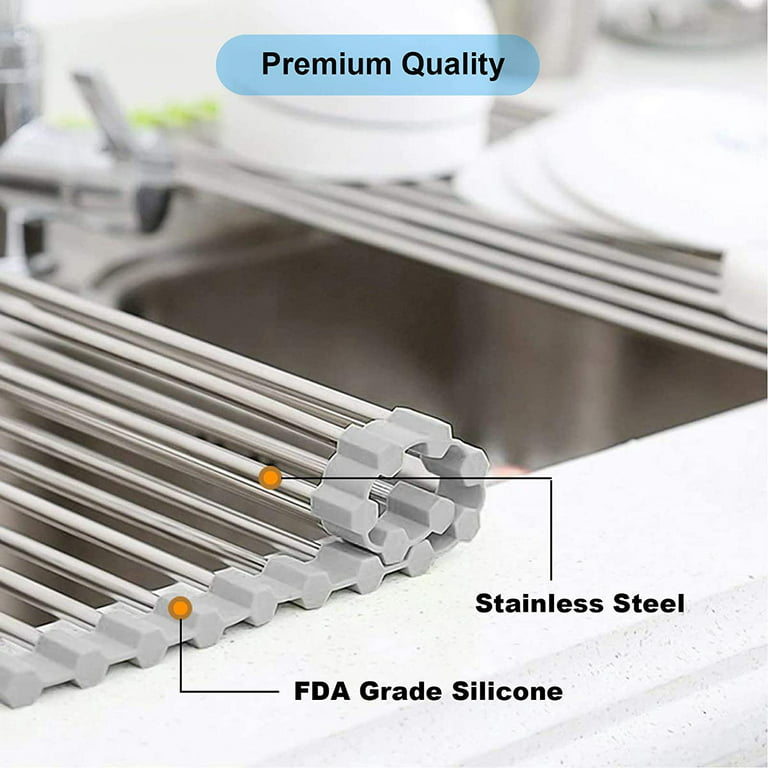 MVNISE Kitchen Sink Accessories Roll up Dish Drying Rack 304 Stainless  Steel Over The Sink Dish Drying Rack, Multi-Use Drying, Draining, Trivet.