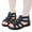 Black, variant on Girl's Gladiator Sandals Leather Bow Strappy Summer Walking Flats with Back Zipper for Toddler Kid