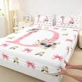 thumbnail image 3 of Homewish Cartoon Bowtie Ribbon Queen Sheet Sets,Pink Letter C Flat Sheet,Cute Flower Queen Fitted Sheet For Girl Teens,Ultra Soft Bedroom Decor,4 Pieces, 3 of 7