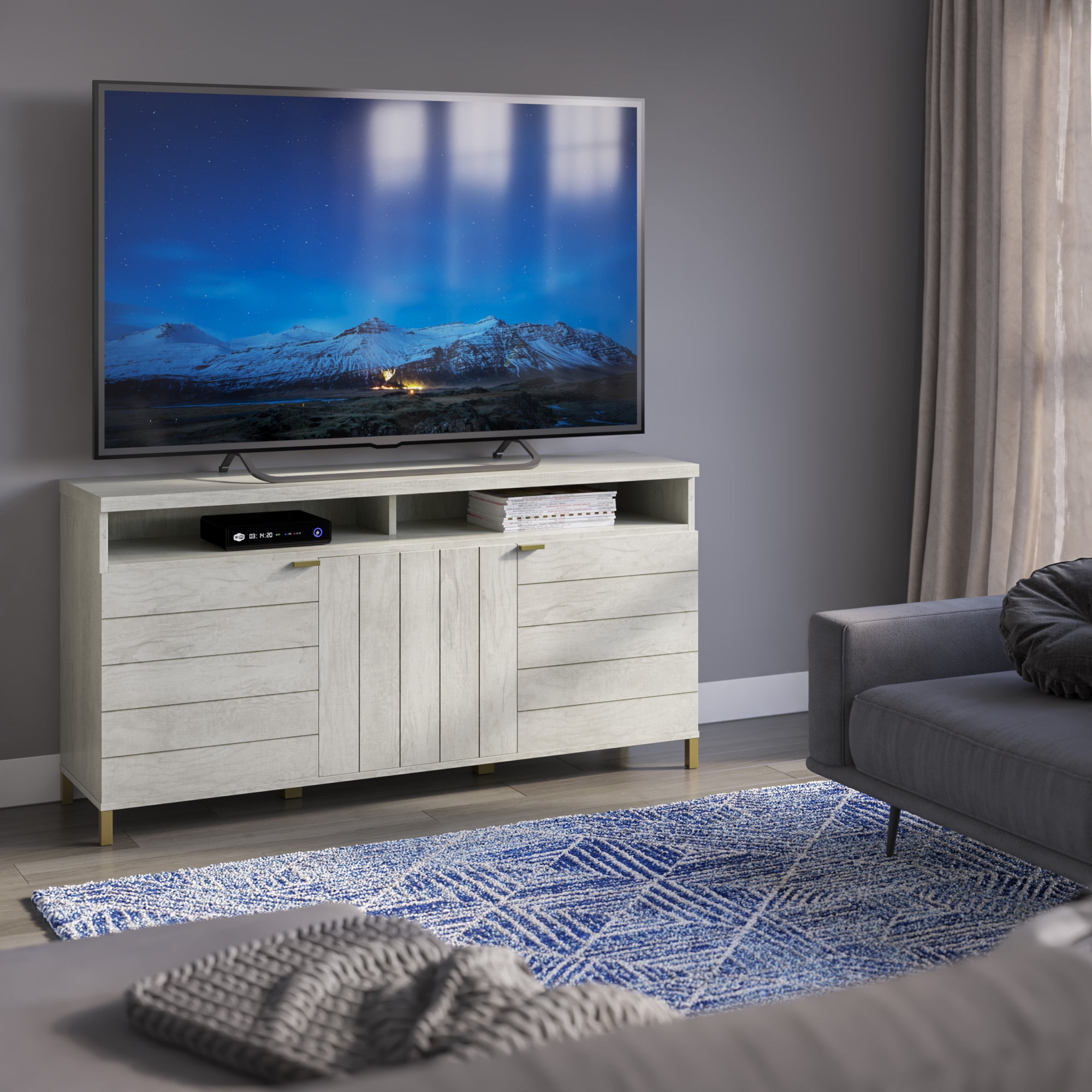 Twin Star Home TV Stand with Contemporary Doors for TVs up to 65