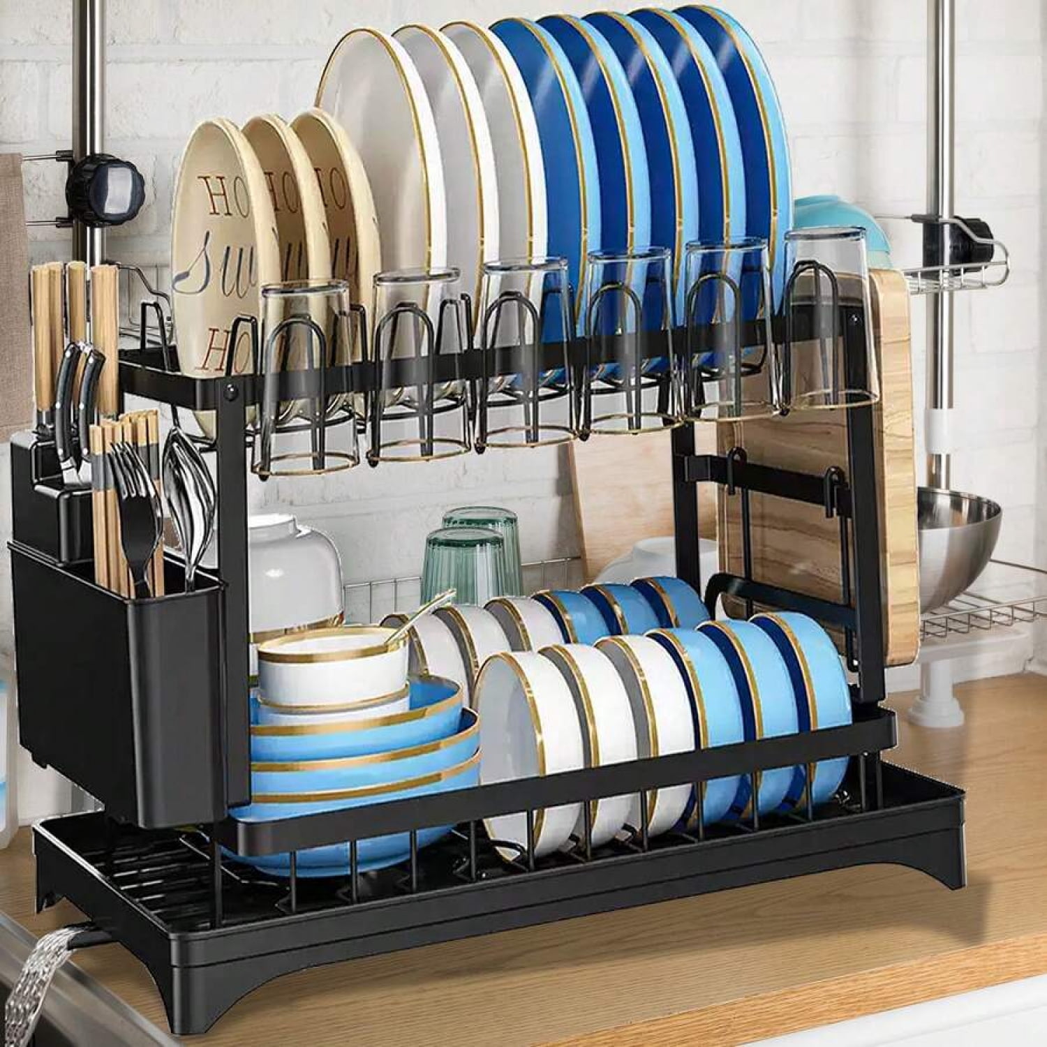 Rustproof Stainless Steel Dish Drying Rack, 2-Tier Large Dish Rack For Kitchen Countertops,