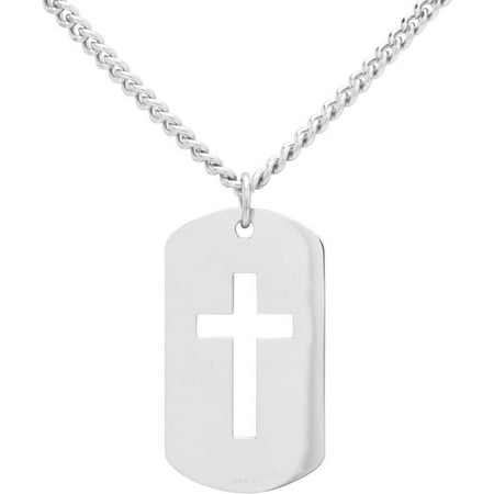 Sterling Silver Dog Tag with Open Cross Pendant, 24