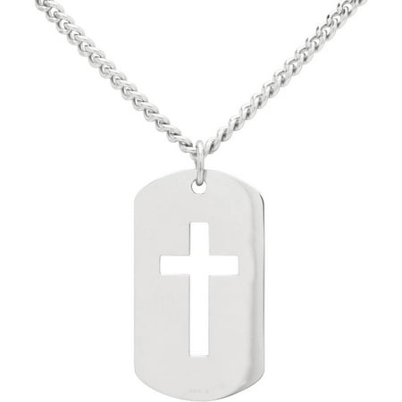- Sterling Silver Dog Tag with Open Cross Pendant, 24