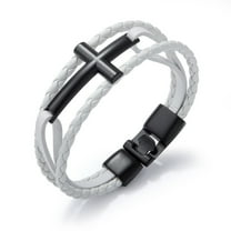 Men's Stainless Steel Leather Braided Wristband Christ Holy Bless Cross Leather Cuff Bracelets Handmade Christian Jewelry for Boyfriend Husband Son Brother BFF for Birthday Baptism Gift