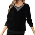 thumbnail image 3 of QATAINLAV Womens Plus Size Velvet Tees Tops Solid Casual Crewneck Pullover Blouses Dressy Long Sleeve Elegant Velour T-shirt, Black, XXL, 3 of 8