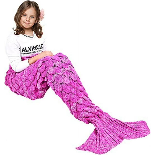 Manta de Cola de Sirena JM 140 x 70 cm Rosa Oscuro Manta de Cama Cálida para Todas Las Estaciones