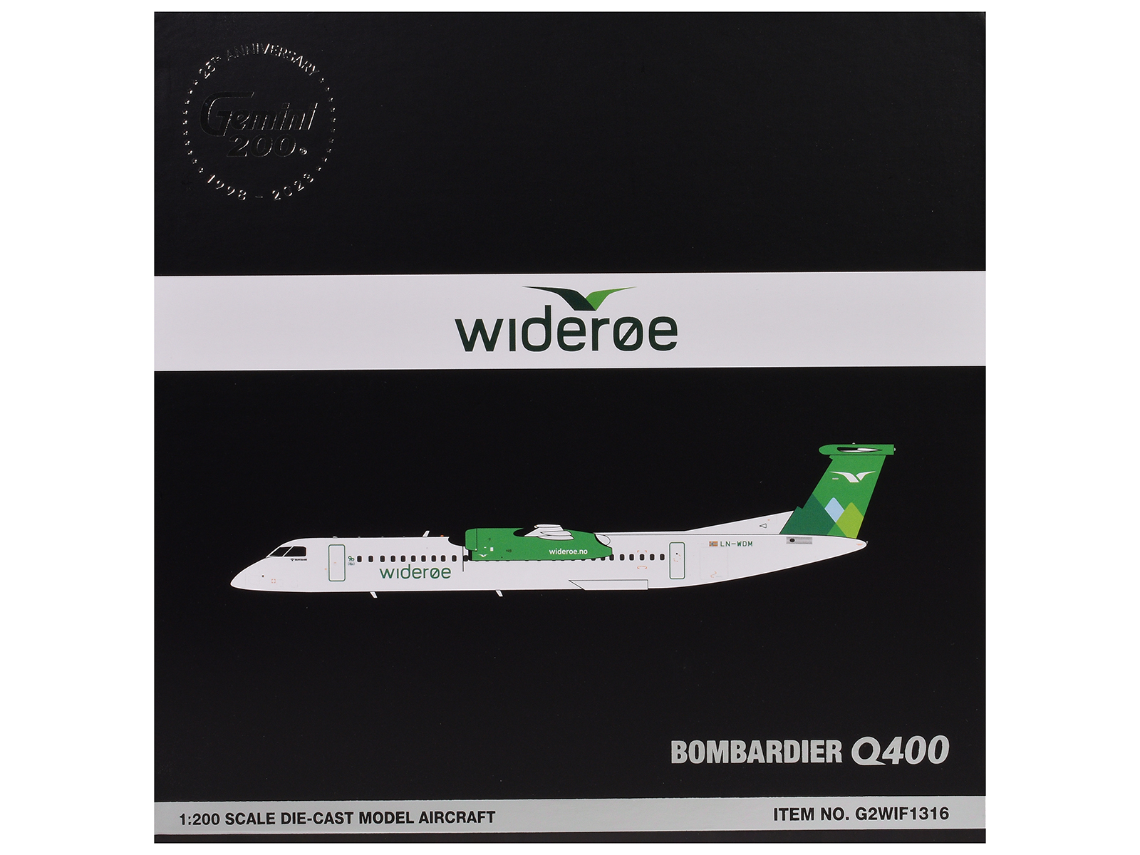 Bombardier Q400 Commercial Aircraft "Wideroe" (LN-WDM) White with Green Tail "Gemini 200" Series 1/200 Diecast Model Airplane by GeminiJets