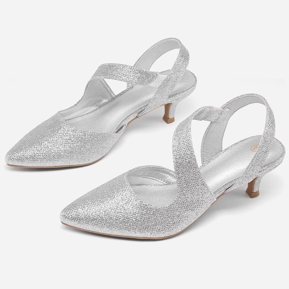 Bocca Women's Heel Pumps Silver 2 inch Slingback Dress Shoes 8M