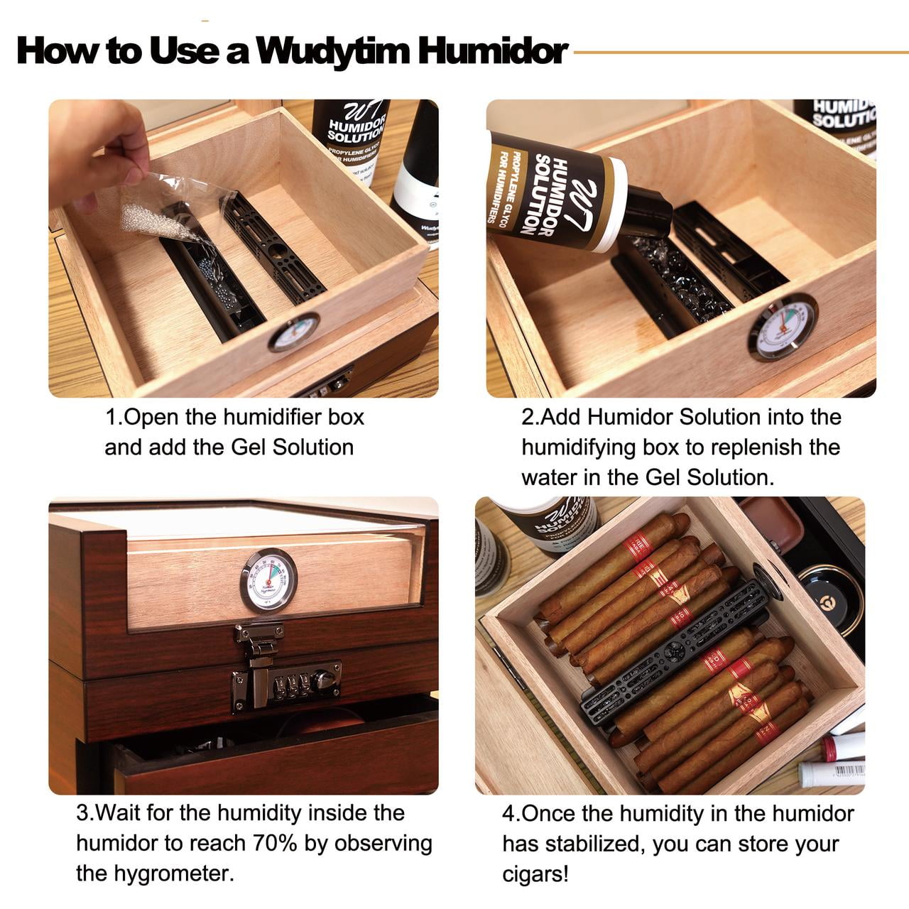 Wudytim Handcrafted Humidor Box – Spanish Cedar Lined Storage with 270° View and Accessories drawer (25-60 Cigars)
