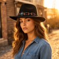 thumbnail image 6 of Qwertyu Western Cowboy Hat for Men Women Wide Brim Fedora Hat with Buckle Belt Fashion Vintage Jazz Cap Black, 6 of 6