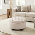 thumbnail image 2 of COLAMY Fabric Round Storage Ottoman, Multi-Functional Footrest and Coffee Table with Reversible Tray Lid, Beige, 2 of 9