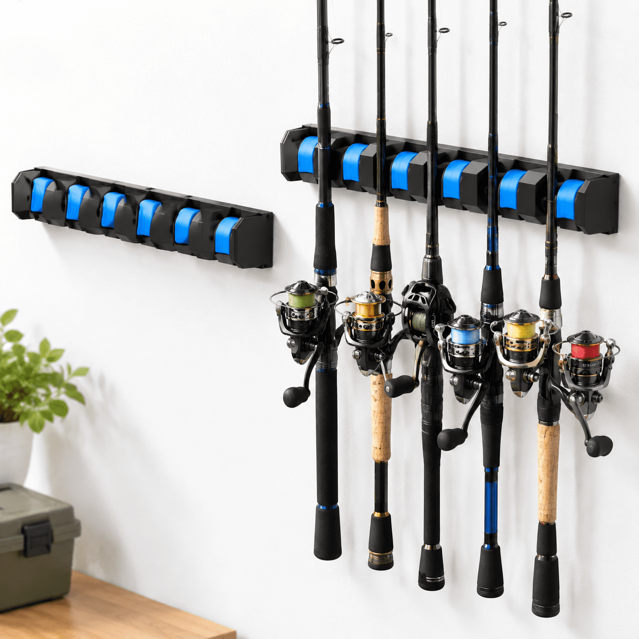 oceanic Blue 2-pack Vertical Fishing Rod Holders Wall Mounted Storage Rack for Fishing Poles and Combos