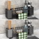 thumbnail image 1 of Organizador de almacenamiento para fregadero de cocina | Repisa de plástico para encimera para esponjas, trapos y utensilios | Doble capa, orificios de drenaje, patas estables | Negro y gris, 1 of 6