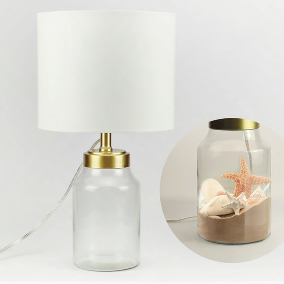 SKYPLUS LIVING 20" 1-Light Modern Gold Table Lamp with Clear Glass and White Linen Shade