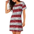 thumbnail image 2 of Fotbe America Flag Glitter Bata de Dormir para Mujer con Estampado, Camisón de Algodón de Manga Corta, Ropa de Dormir Casual, 2 of 6