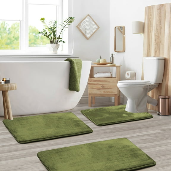 YouLoveIt 3pcs Memory Foam Bath Mat Bathroom Rugs Bathroom Bath Rug Set Lid Cover Soft Absorbent Bath Rugs Shower Mat Bathroom Rugs