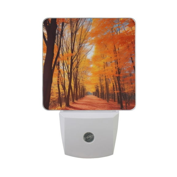 Fall Leaves with Forest LED Night Light Dusk to Dawn Sensor 2 Pack Plug-in Soft Light Nightlights for Bedroom Bathroom Nursery Hallway Kitchen