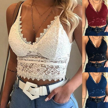 

Biplut Women Women V Neck Triangle Cup Lace Camisole Bralette Wireless Bra Brassiere