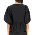 thumbnail image 5 of Womens Summer Tops Strap Front Top Leopard Print Ruffle 3/4 Length Puff Sleeve Hat Womens Shirts Black S, 5 of 5