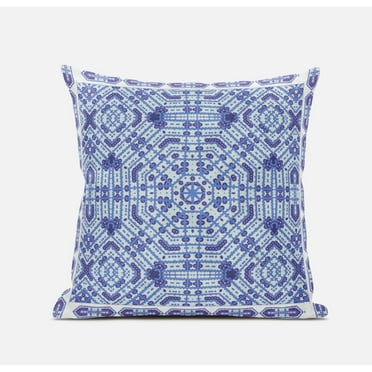 Geostar Wreath Palace Throw Pillow with Removable Cover in Indigo White 16x16