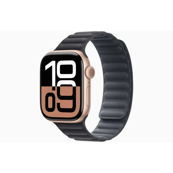 Restored Apple Watch Series 10 GPS 42mm Rose Gold Aluminium Case with Black Magnetic Link Band (Refurbished)