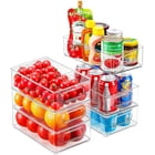 Set Of 6 Clear Stackable Refrigerator Organizer Bins, 10×6×3 Inch, Plastic Fridge Freezer Organizers And Storage Clear With Handles For Food, Drinks, Fruits, Cans, Vegetables, Cheese (BPA Free)