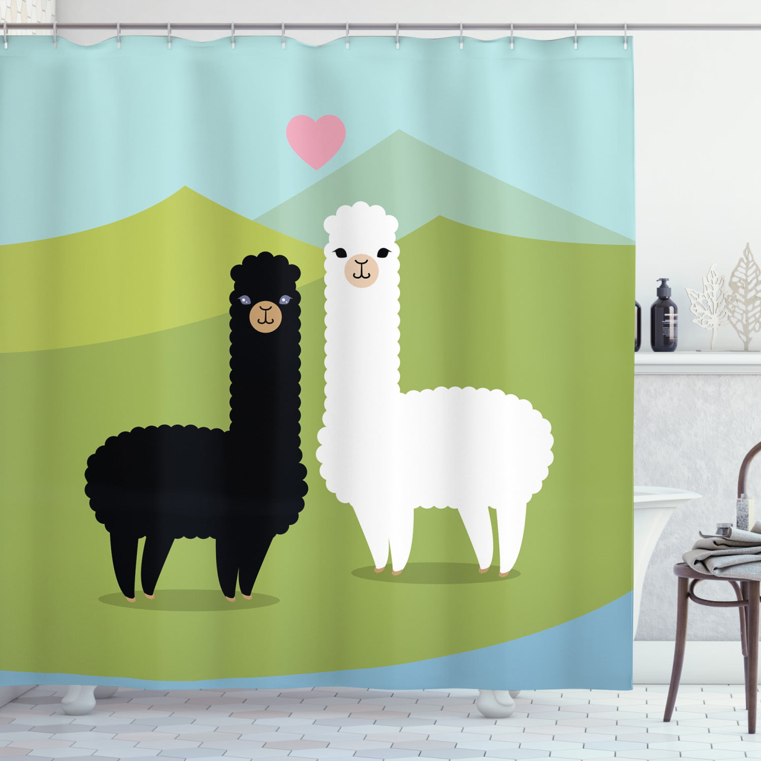 Llama Shower Curtain, Alpacas in Love in the Mountains ...