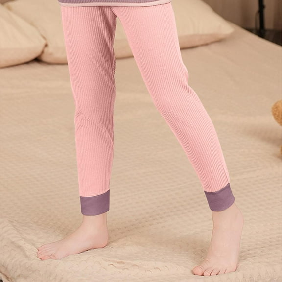 Eltusu Girls Leggings, Stretch Elastic Waist Casual Solid Color Girls Pants Pink Size 6 T