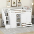 thumbnail image 3 of Euroco Wood Twin Loft Bed with Wardrobe, Shelf and Drawers for Bedroom, White, 3 of 15