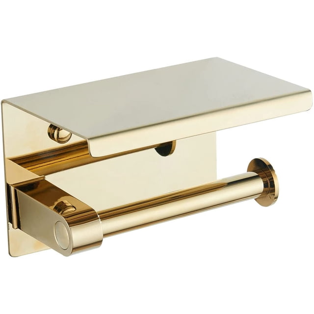 Laklulu GDRHVFD | Portarrollos de papel higiénico dorado, Portarrollos de papel higiénico de acero inoxidable 304 con estante, Portarrollos de papel higiénico montado en la pared para baño dorado