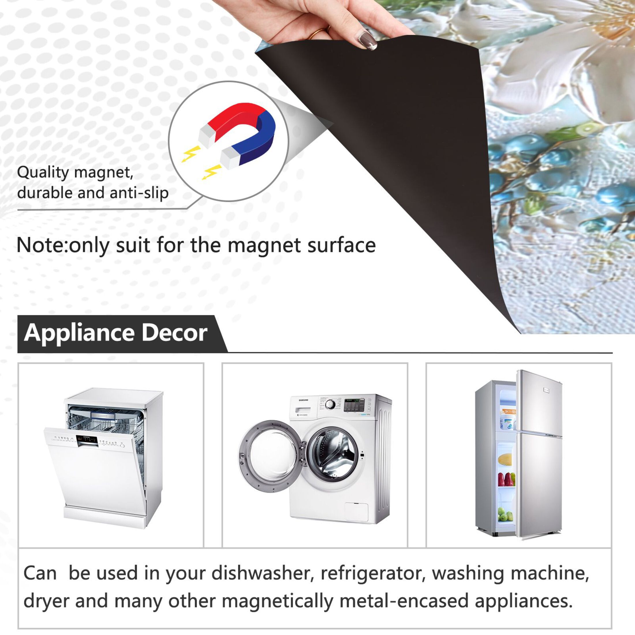 Dishwasher Sticker Magnetic Dishwasher Sticker Magnetic Decorative Sticker Refrigerator Sticker Dishwasher Decorative Stickers White Flowers
