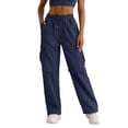 thumbnail image 4 of DuoJiaJ Womens Wide Leg Pants, High Waist Stretch Sporty Casual Trousers Blue L, 4 of 5