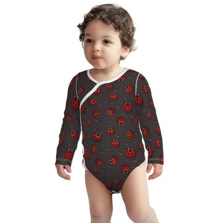 

Haiem Red Ladybugs On Dark Background Printed Unisex-Baby Long Sleeve Onesies Bodysuits Unisex Babies Snap-Up Rompers-3 Months