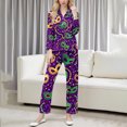 thumbnail image 2 of Tnhcen Women's Carnival Print Button Front Turn - down Collar Long Sleeve Full Length Pajama Set 95% Polyester 5% Spandex Soft Stretchy Sleepwear, S - 2XL, 2 of 9