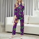 thumbnail image 1 of RKSTN Women's Carnival Pajamas Sets Oversized Lapel Mardi Gras Print Button Long Sleeve Sleepwear T Shirt and Pjs Pant 2 Piece Matching Set Casual Turndown Plus Size Pajama and Pants Loungewear Set, 1 of 9