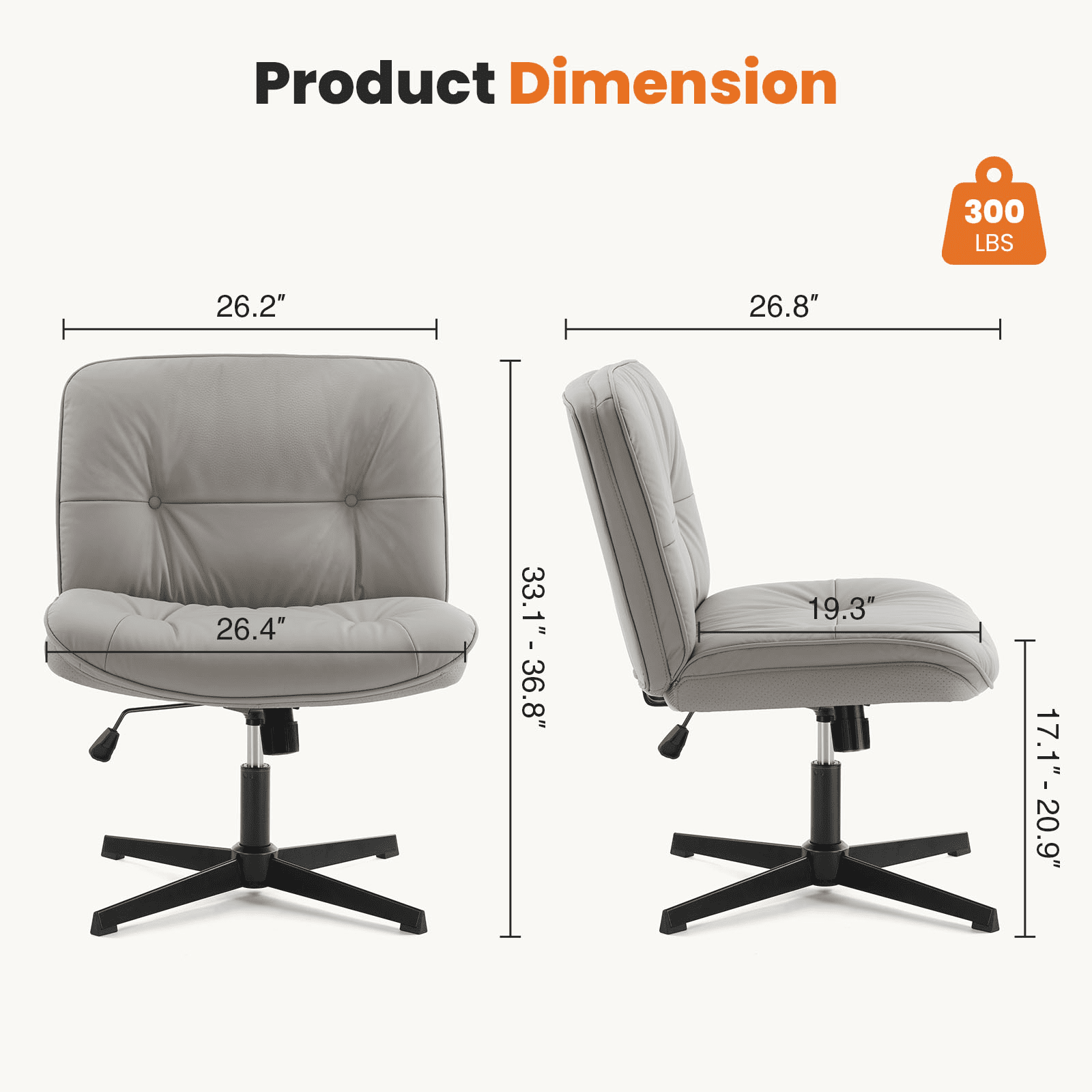 MAYEERTY Criss Cross Legged Chair, Armless Office Desk Wide Seat No Wheels, Swivel Height Adjustable Comfy