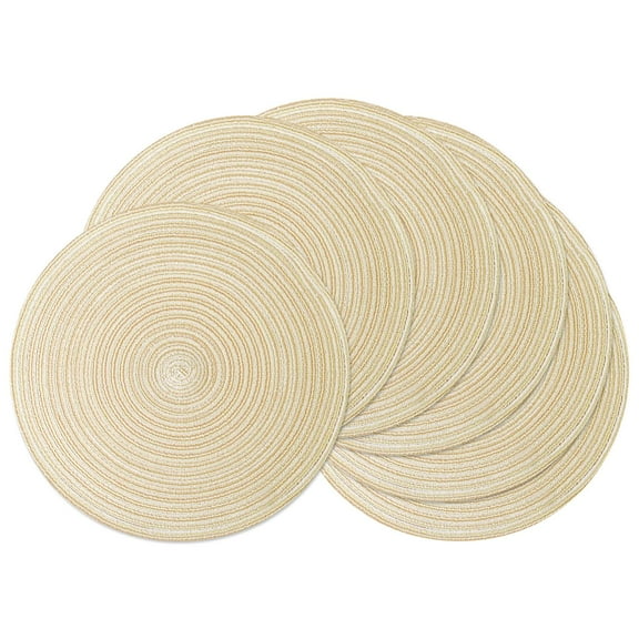 Round Placemat Set of 6, 15" Braid Polyester Table Mats for Dining, Machine Washable Fabric Placemats, Modern Table Decor, Beige