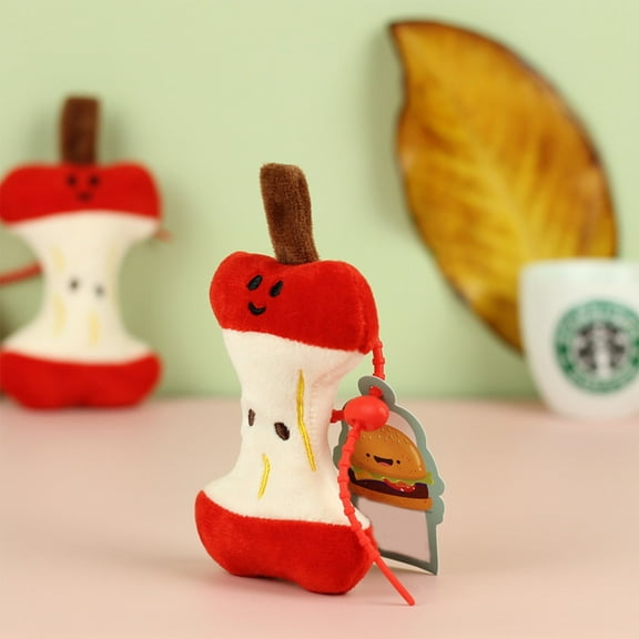 ​5.5in Huggable Apple Core Keychain & Bag Charm - Plush Fruit Pendant Gift for Kids, Red Cotton Stuffed Toy Accessory​​ red