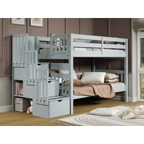 Bedz King Stairway Bunk Beds Twin over Twin with 3 Drawers in the Steps, Breezy Blue