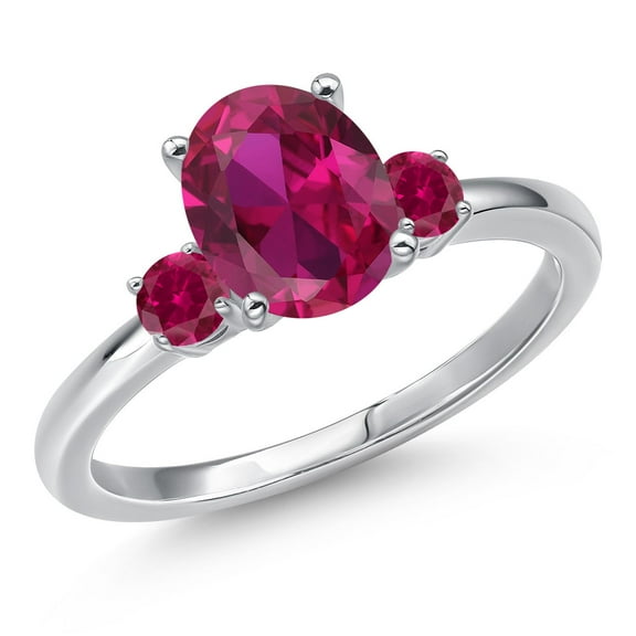 Gem Stone King 14K White Gold Red Created Ruby Engagement Ring for Women | 2.28 Cttw | Oval 9X7MM | Gemstone July Birthstone | Size 5