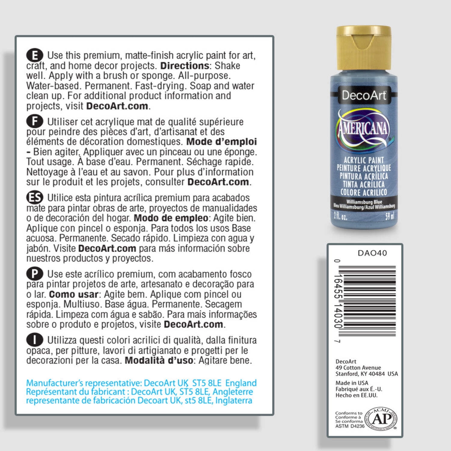 DecoArt Americana Acrylic Paint, 2 oz, Blue Color Family, Matte Finish