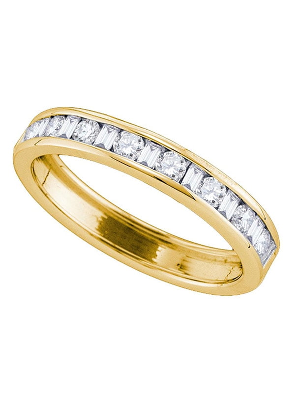 14kt Yellow Gold Womens Round Baguette Diamond Channelset