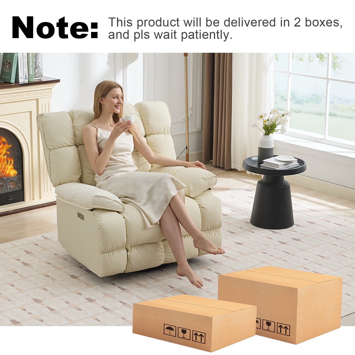 Pmango 2 Pack Pet-friendly Leather Recliner Chair Oversized, XXL Extra Wide Swivel Rocking Recliner, Nursery Single Sofa for Living Room, Electric Adjustable Reclining, USB & Type-C Port, Cream White