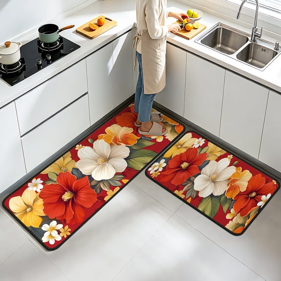 Kitchen Rugs Set of 2, Silicone Base Crystal Velvet Kitchen Mats, Non Slip Waterproof Floor Mats for Kitchen Sink Stove, Home Kitchen Decor, Hallway Entryway Laundry Room, 16.9x27.6 16.9x47.2 Inch