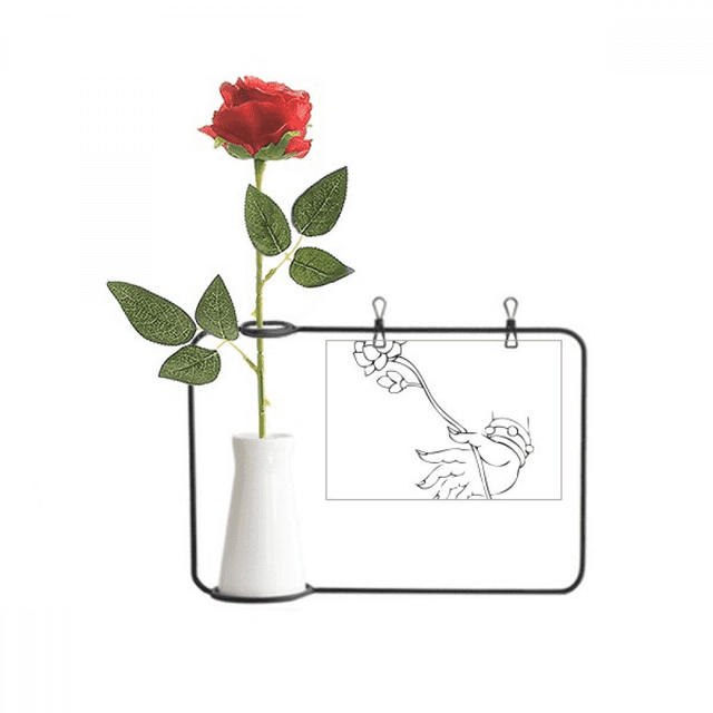 Culture Lotus Hand Simple Illustration Pattern Artificial Rose Flower Hanging Vases Decoration Bottle